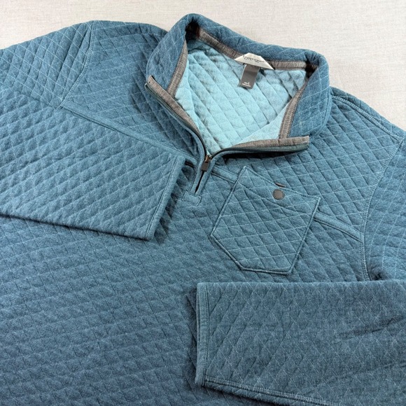 Eddie Bauer Other - Eddie Bauer Quilted Quarter Zip Pullover Mens L Blue Excellent Diamond Pattern